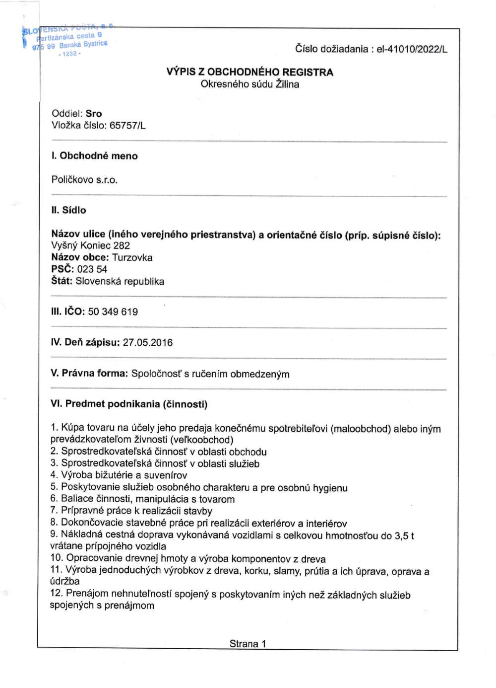 Výpis z obchodného registra